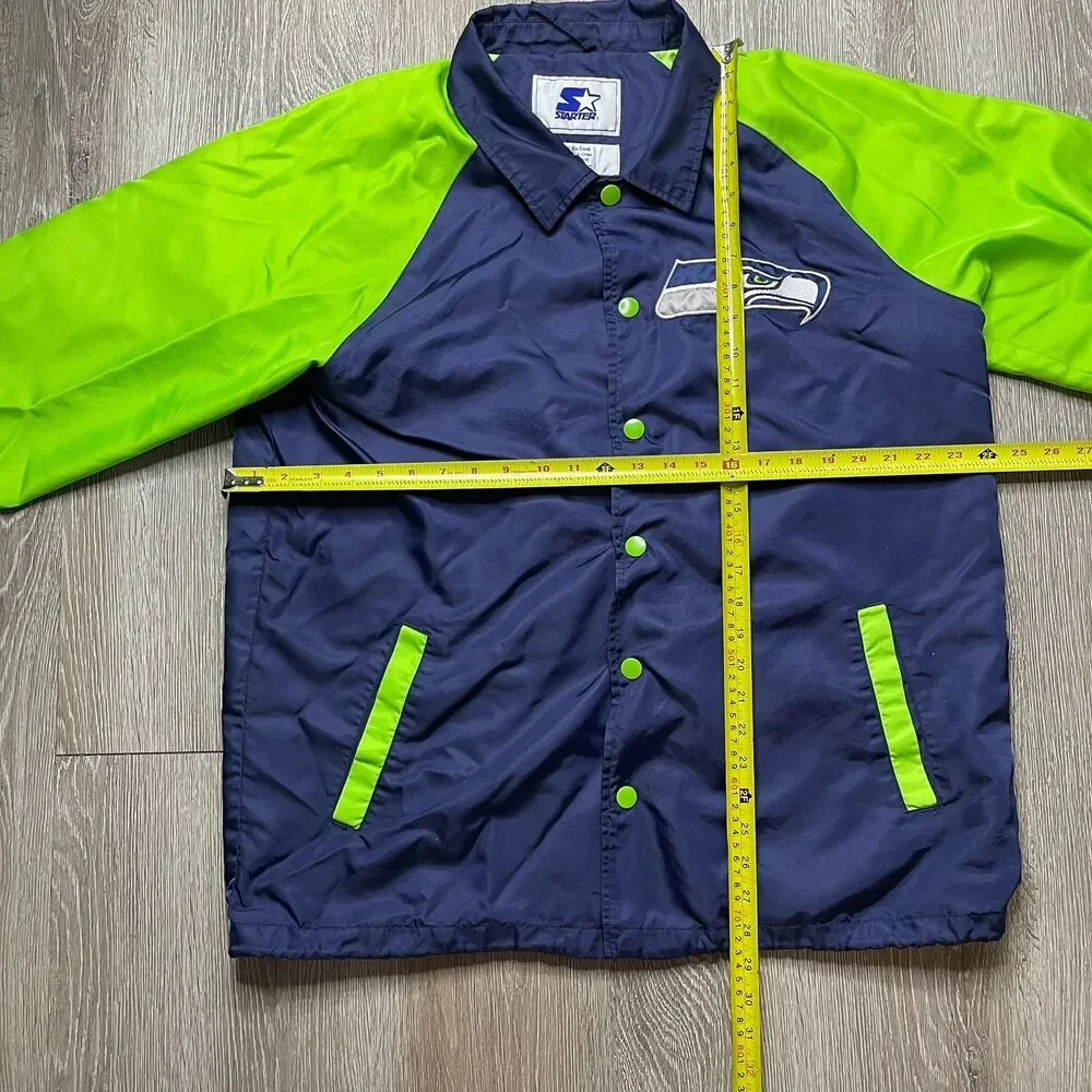 Seattle Seahawks Starter Jacket Satin Color Rush Bomber Lined Button Up Vtg L